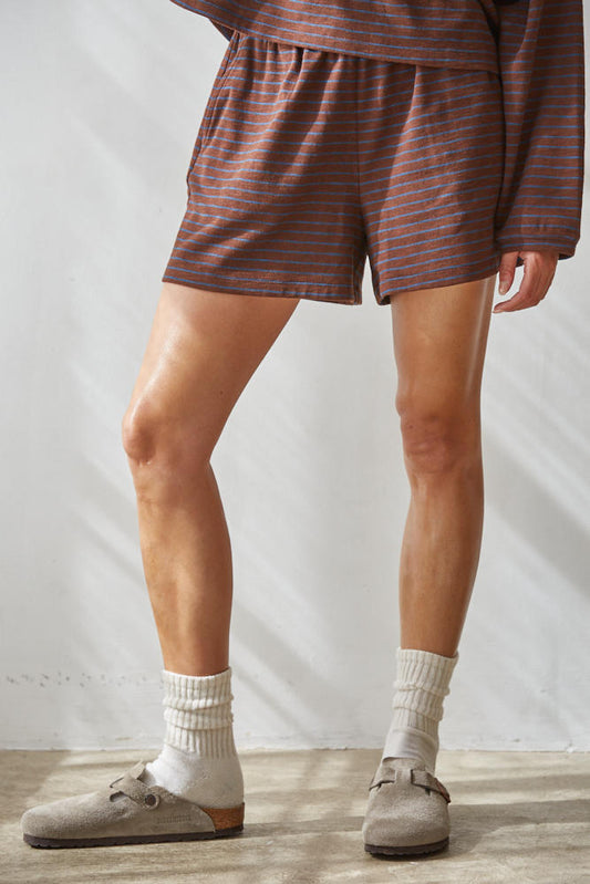 Dark Brown Blue Striped Shorts