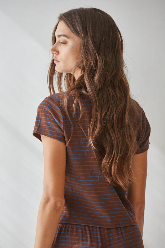 Dark Brown Blue Striped Tee