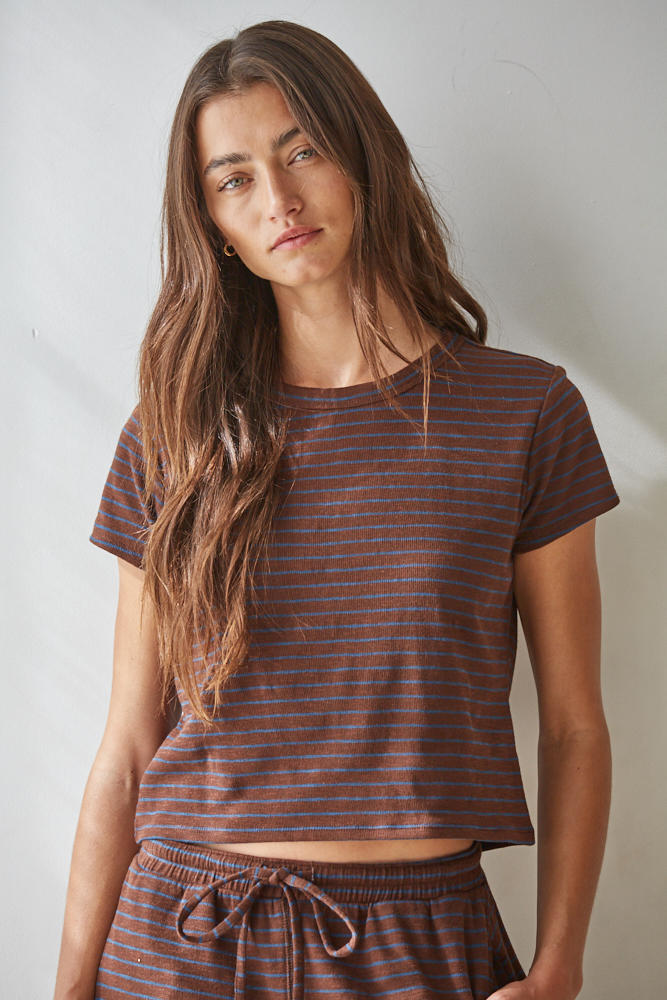 Dark Brown Blue Striped Tee