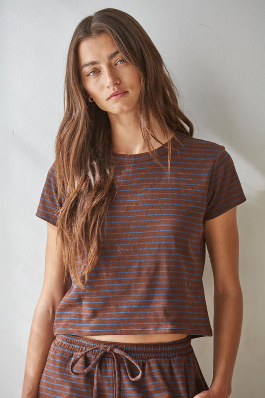 Dark Brown Blue Striped Tee