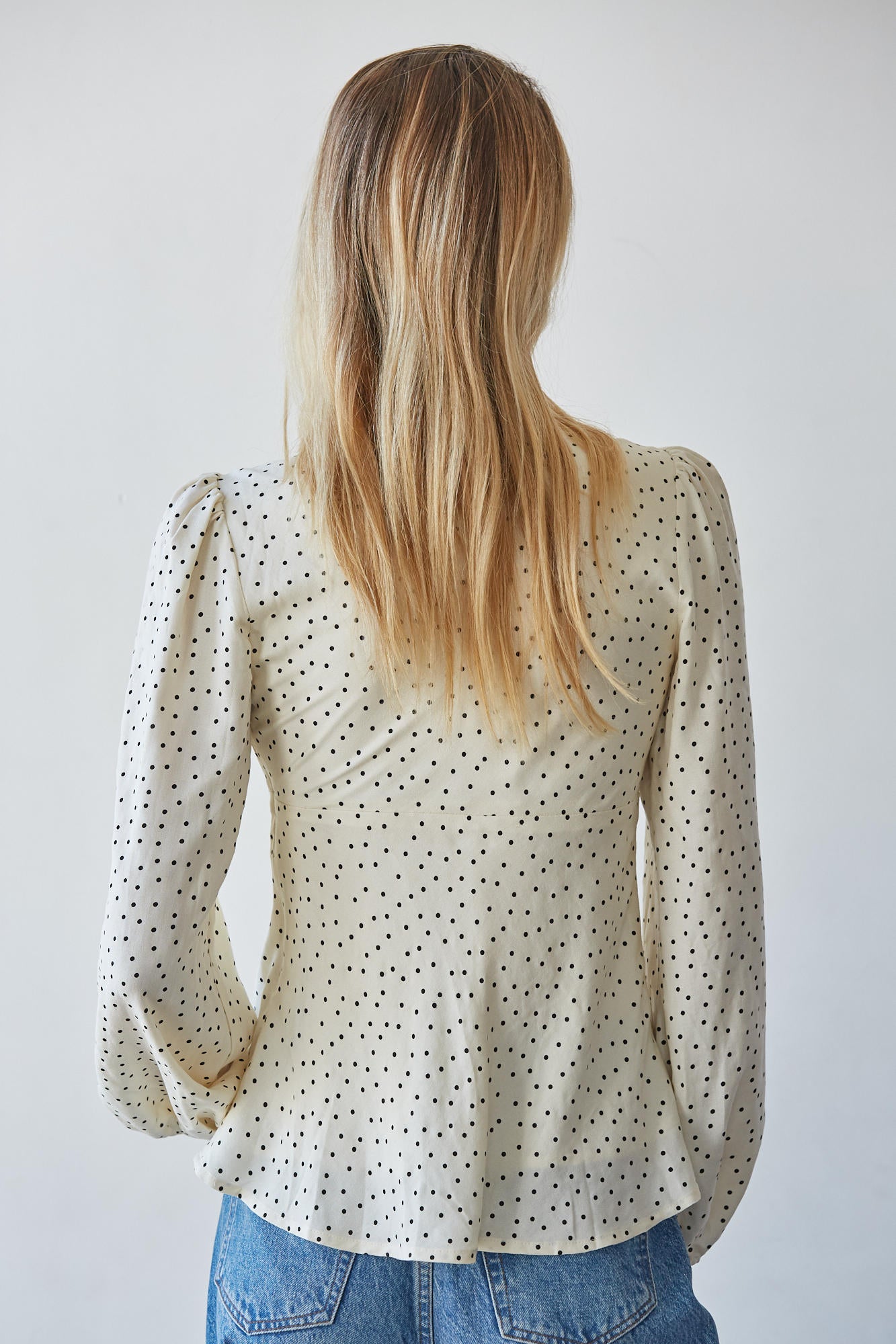 Cream Black Polka Dot Bow Tie Blouse