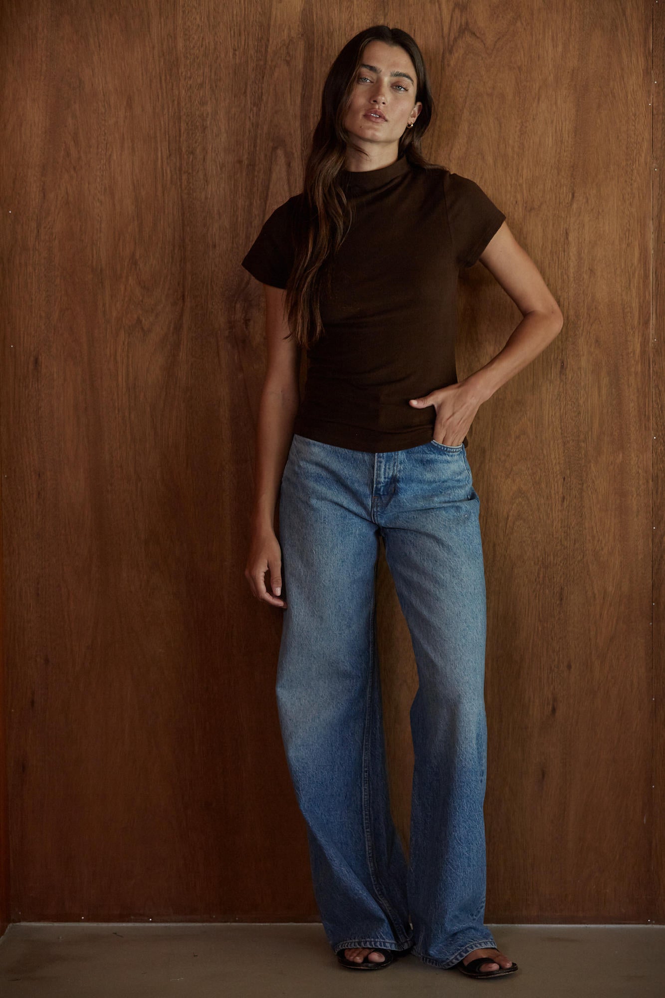 Brown Mock Neck Short Sleeve top