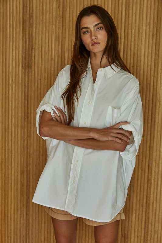 White Short Sleeve Button Down Shirt