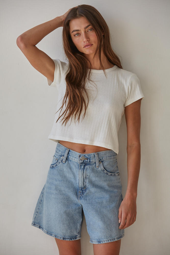 Pointelle Knit Short Sleeve Tee