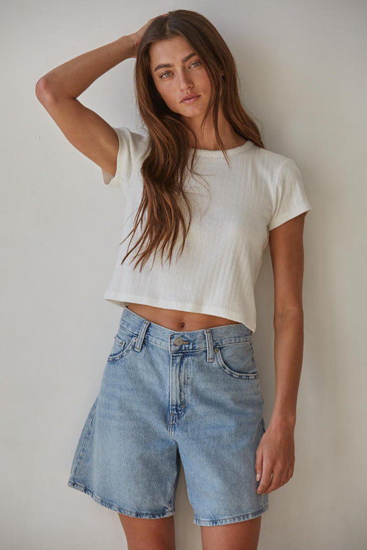 Pointelle Knit Short Sleeve Tee