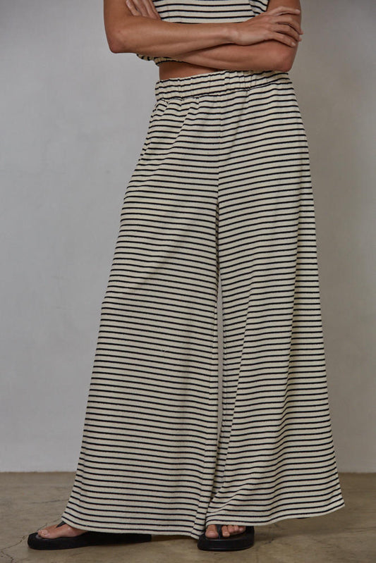 Cream and Black Striped Wide Leg Knit Pants