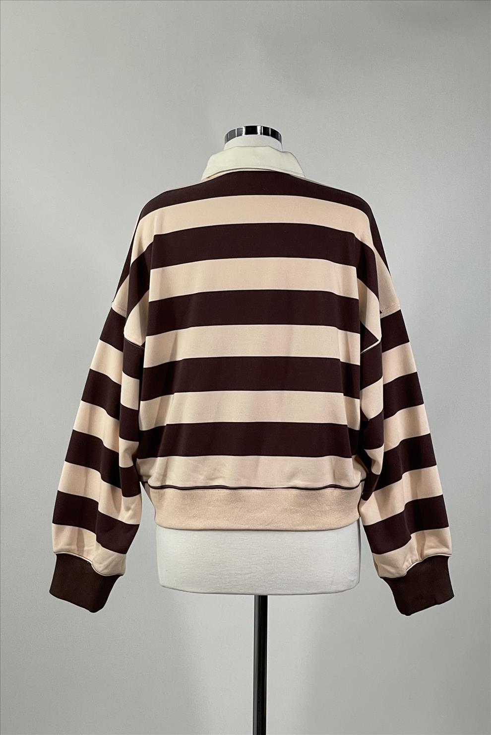 Striped French Terry Collared Pullover