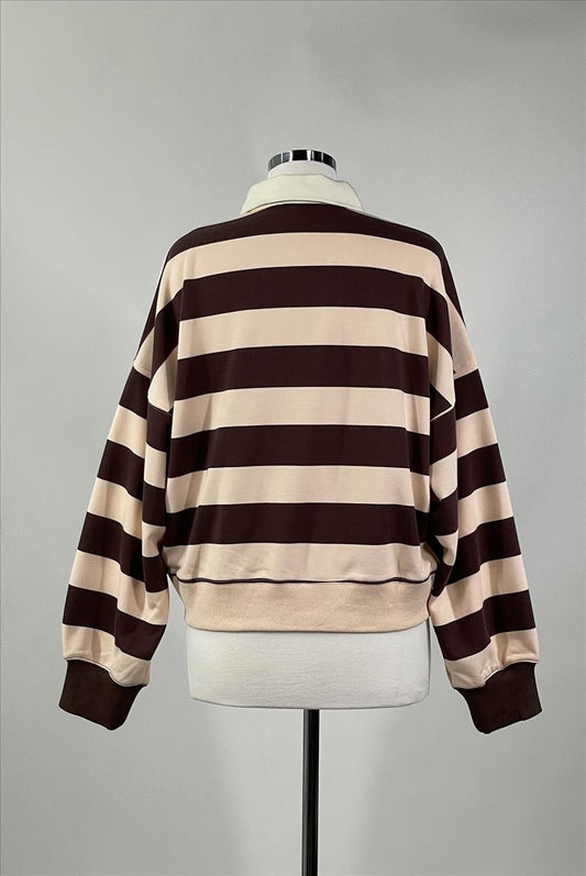 Striped French Terry Collared Pullover
