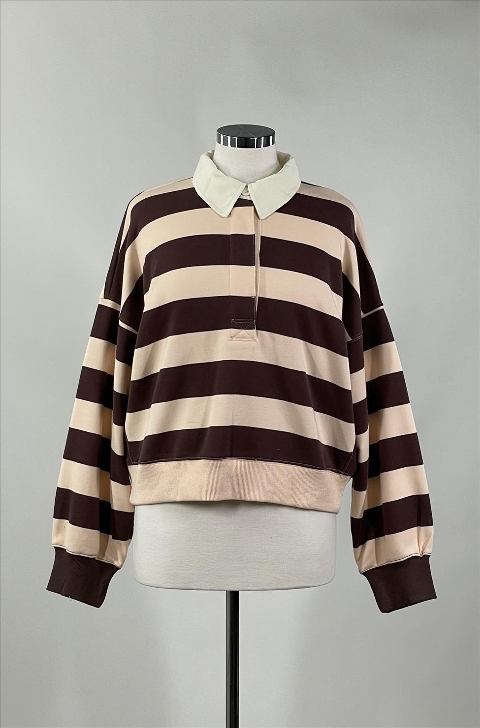 Striped French Terry Collared Pullover