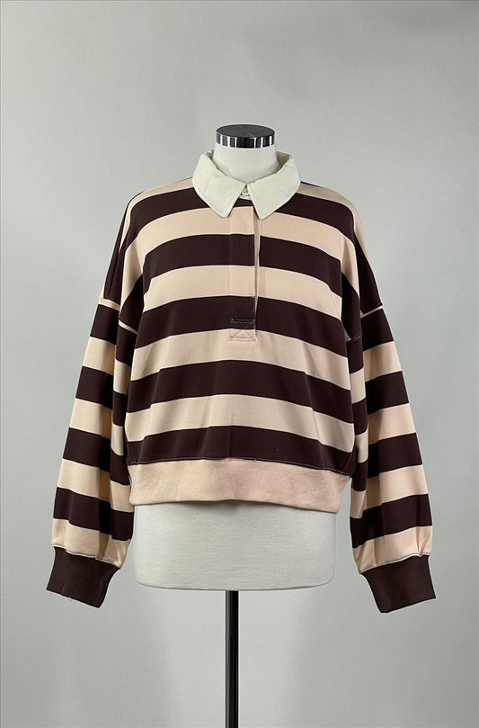 Striped French Terry Collared Pullover