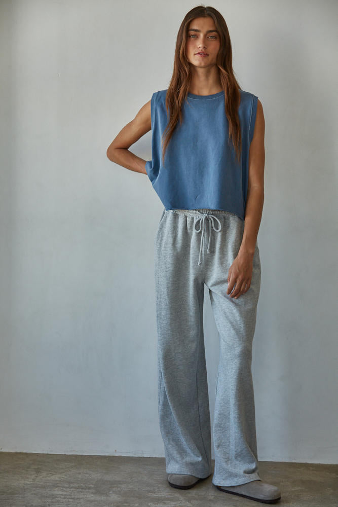 French Terry Wide Leg Drawstring Pant