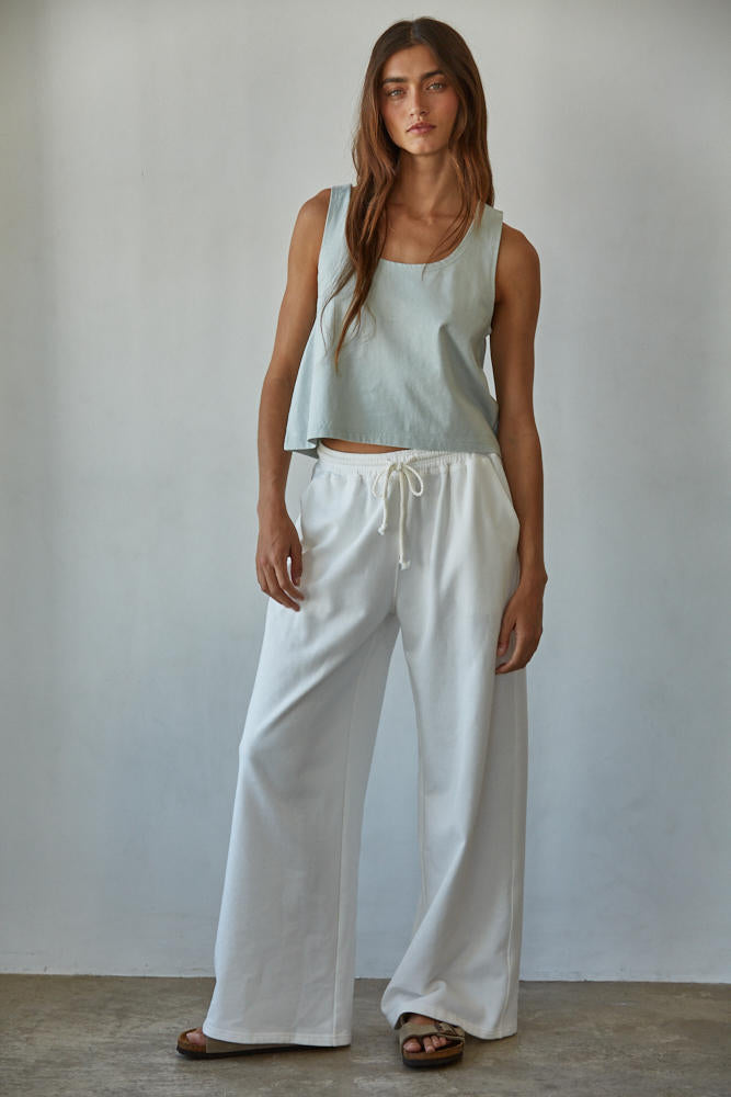 French Terry Wide Leg Drawstring Pant