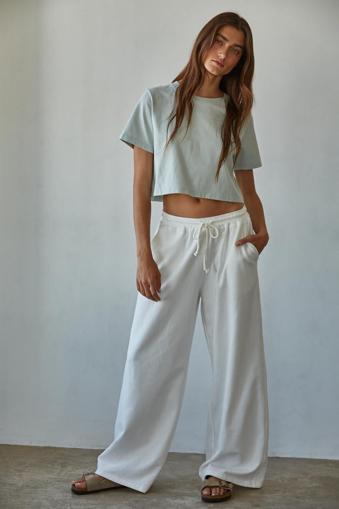 French Terry Wide Leg Drawstring Pant