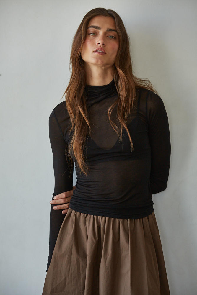 Sheer Turtleneck Long Sleeve Top