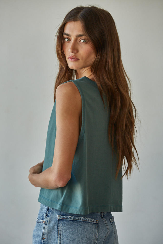 Hunter Green Cotton Jersey Sleeveless Top