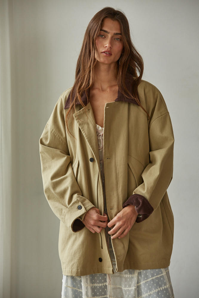 Khaki Corduroy Collar Barn Jacket