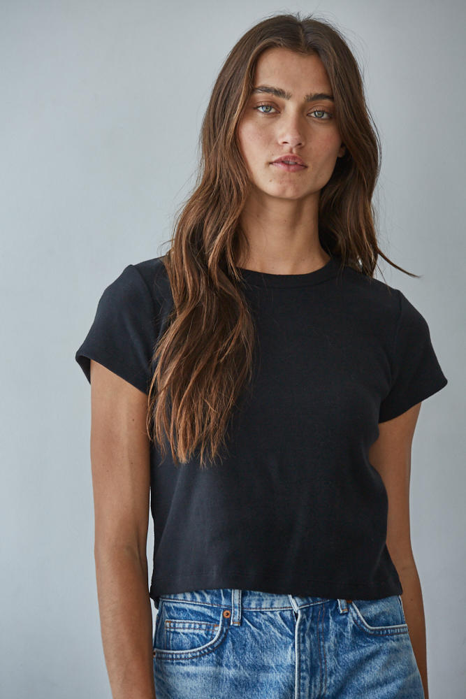Fitted Cropped Cotton Jersey Tee