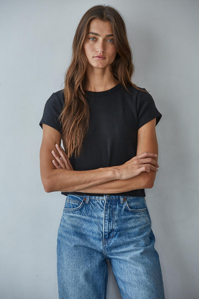 Fitted Cropped Cotton Jersey Tee