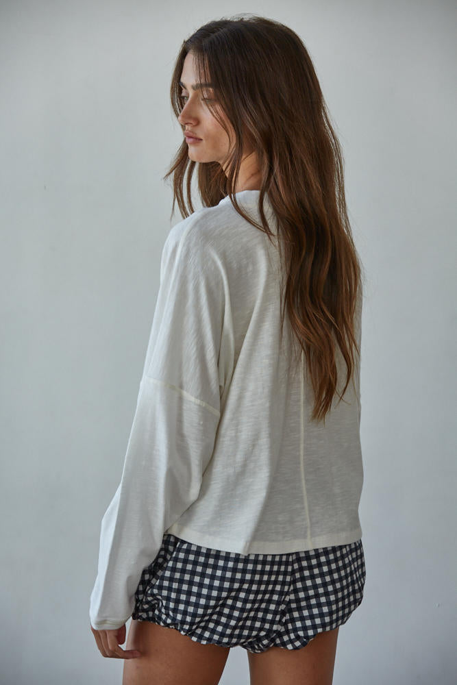 White Cotton Mock Neck Long Sleeve Tee