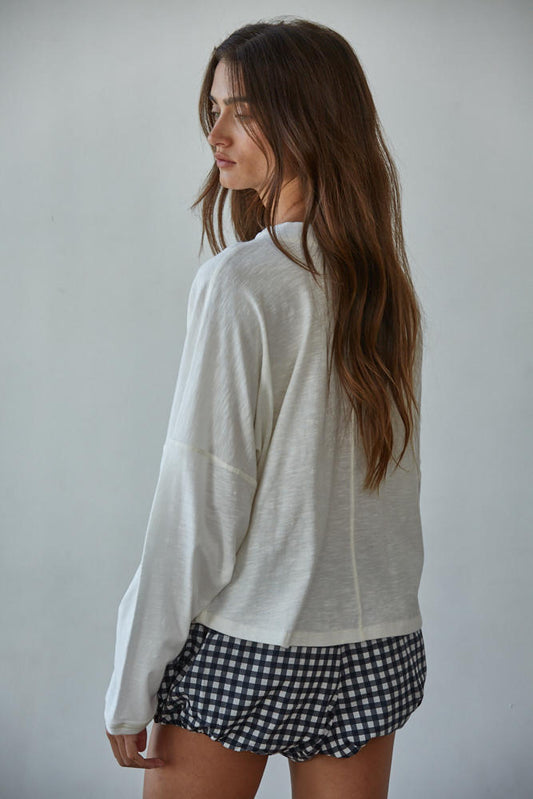 White Cotton Mock Neck Long Sleeve Tee