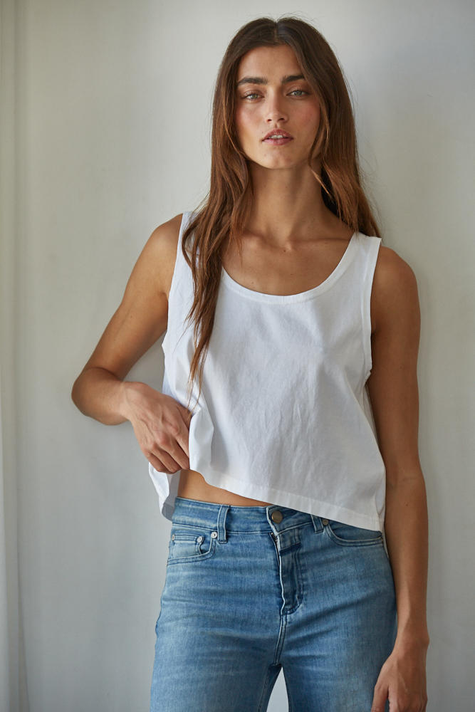 Relaxed Cotton Scoop Neck Tank Top