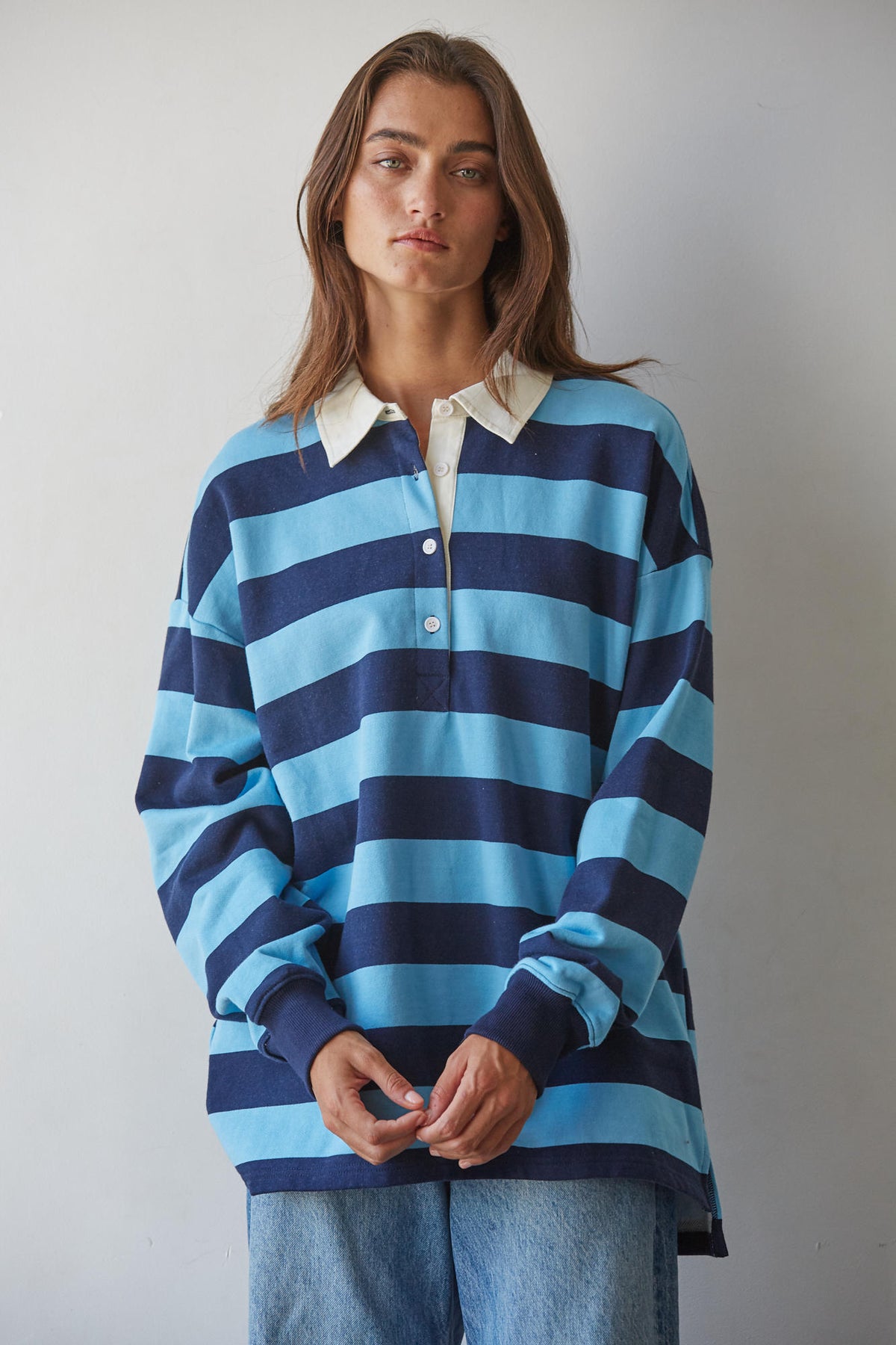 French Terry Rugby Pullover Top