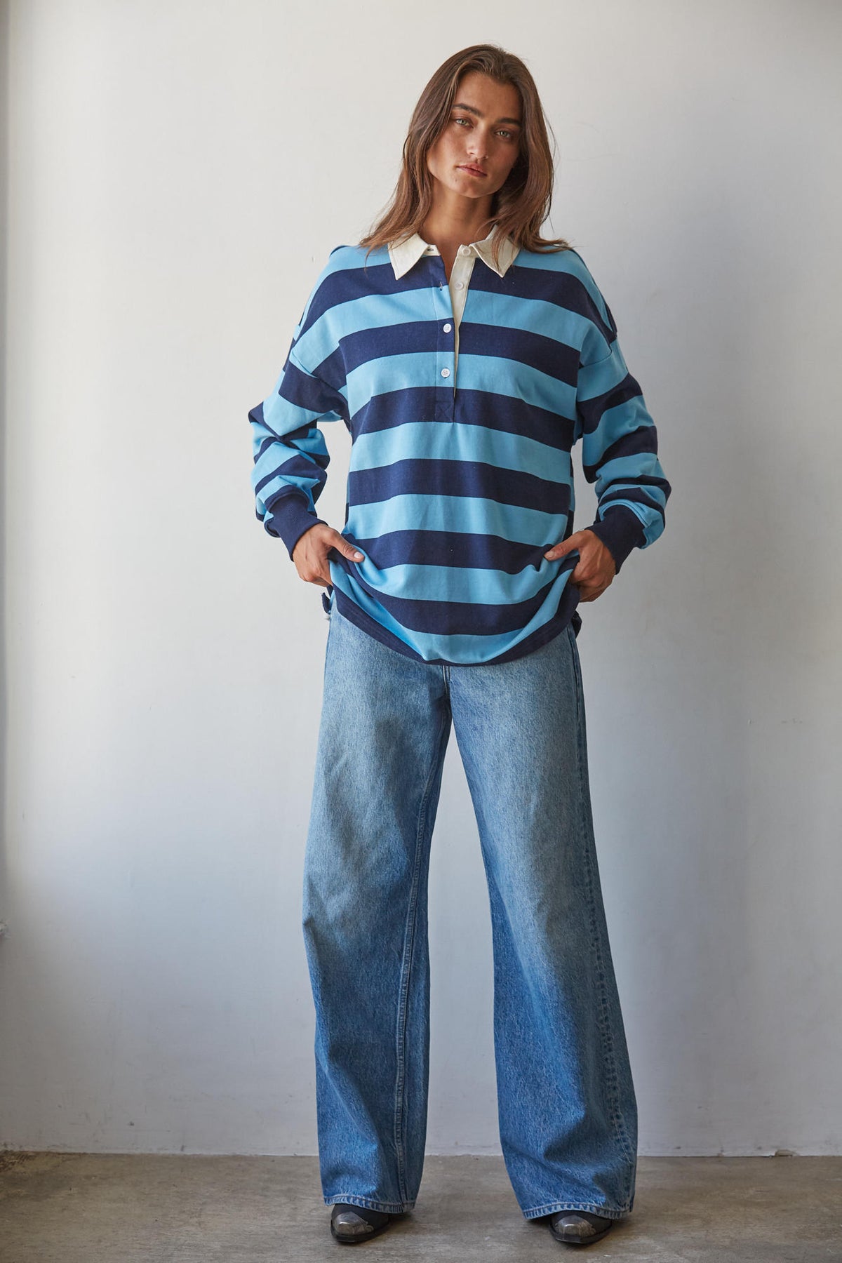 French Terry Rugby Pullover Top