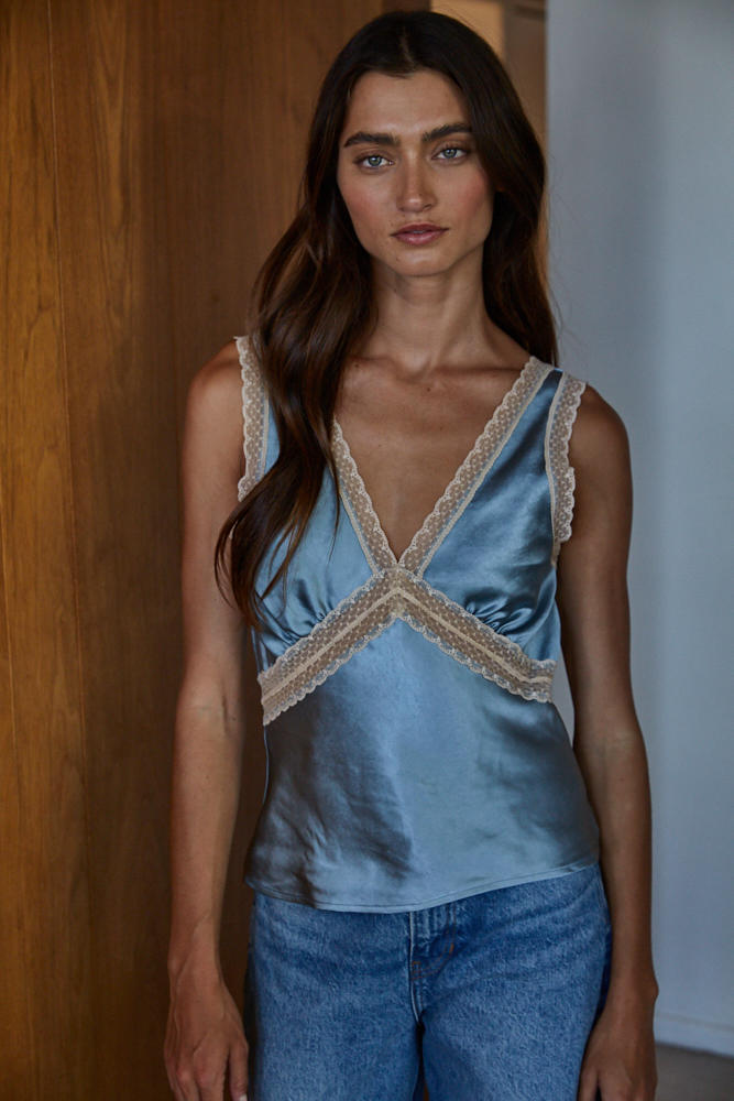 Satin Lace Trim Sleeveless Top