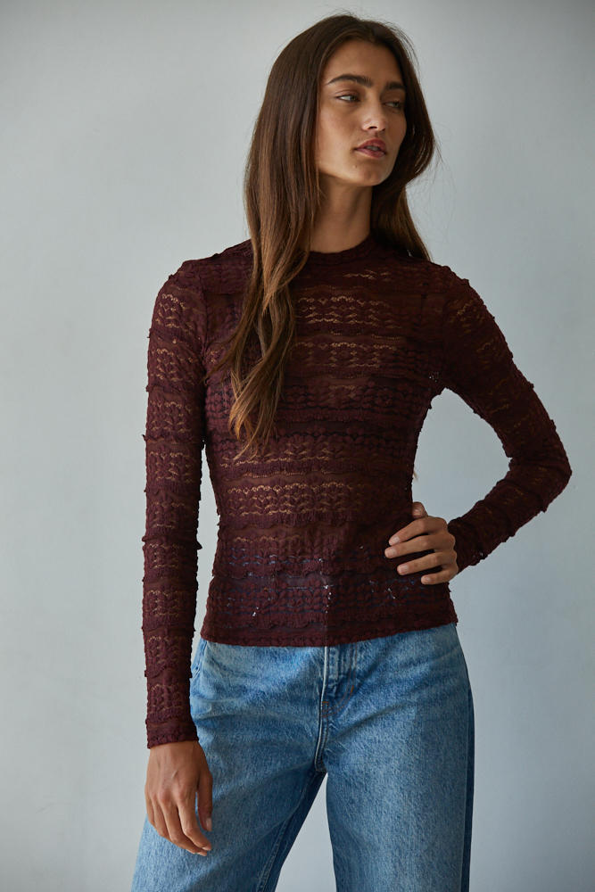 Textured Lace Mock Neck Top
