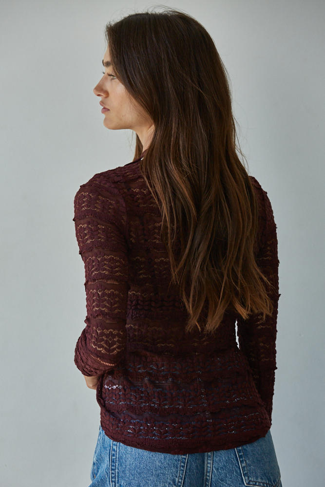 Textured Lace Mock Neck Top