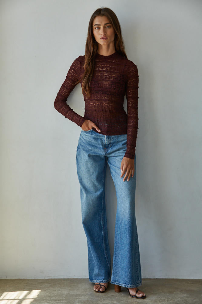 Textured Lace Mock Neck Top