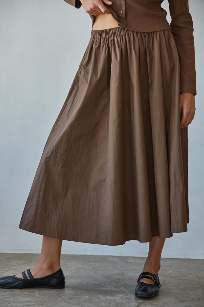 Chocolate Brown Cotton Midi Skirt