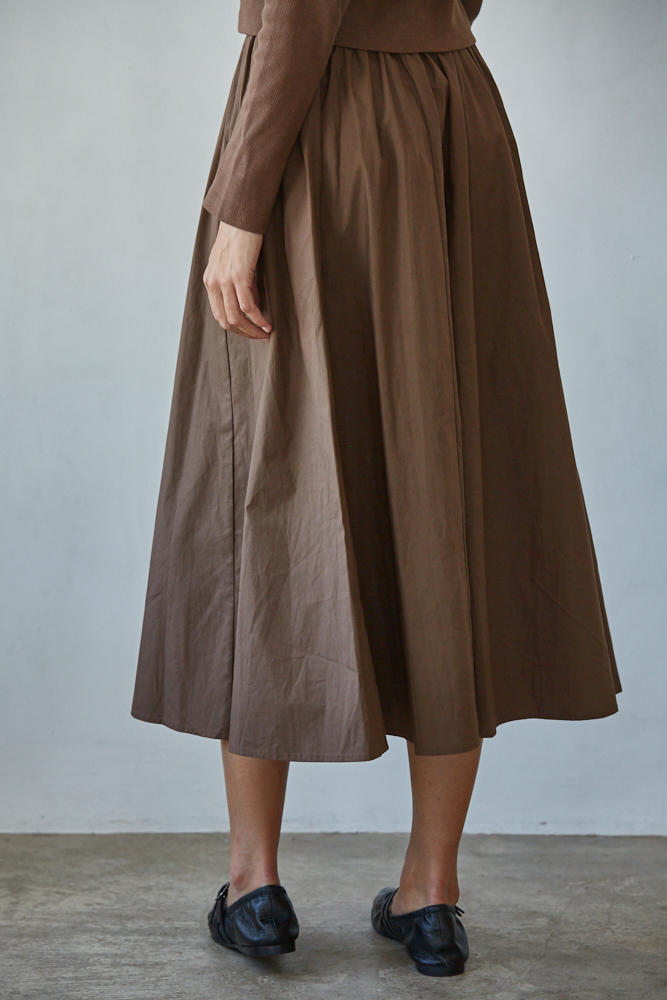 Chocolate Brown Cotton Midi Skirt