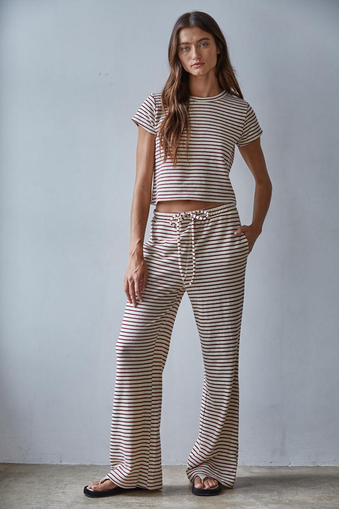 Striped Terry Jersey Knit Drawstring Pant