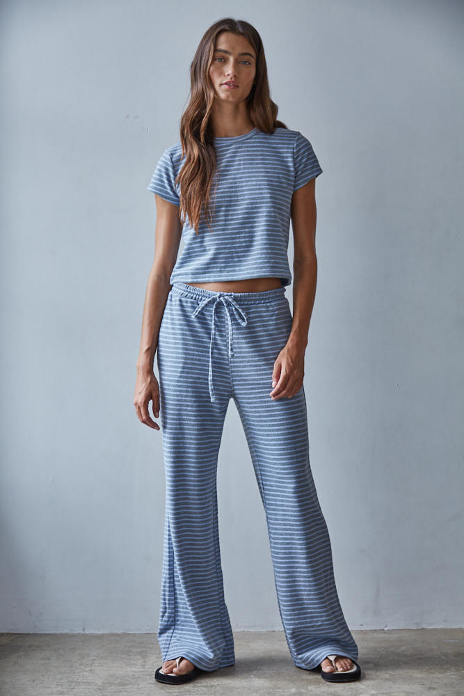 Striped Terry Jersey Knit Drawstring Pant
