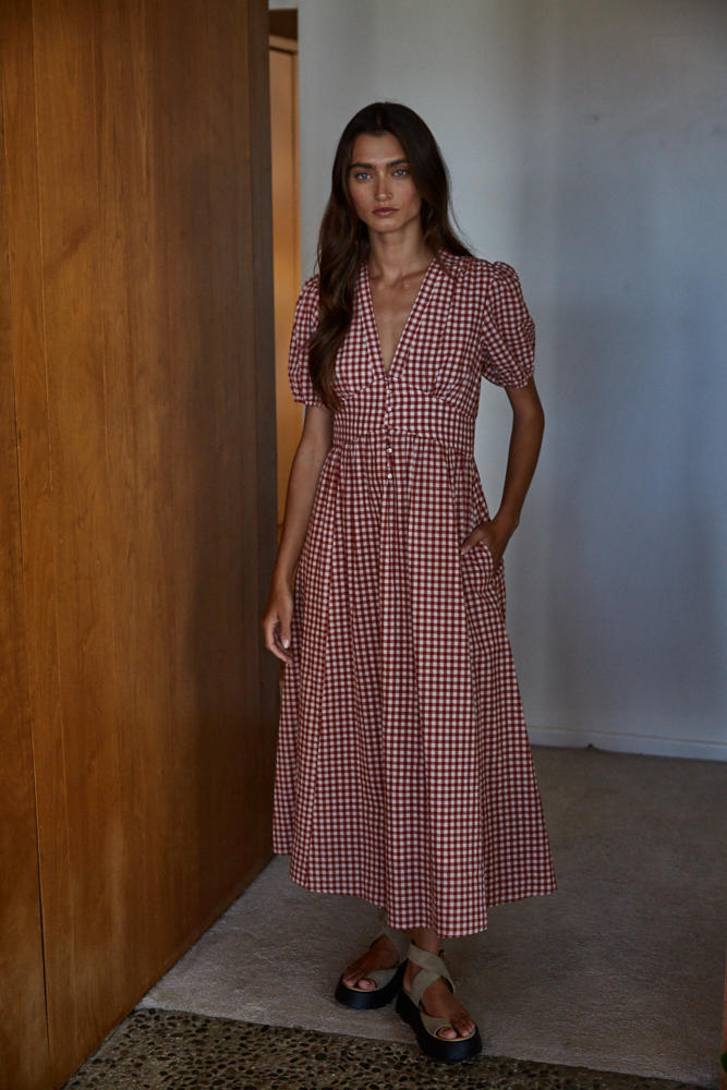 Sienna Gingham Cotton Maxi Dress