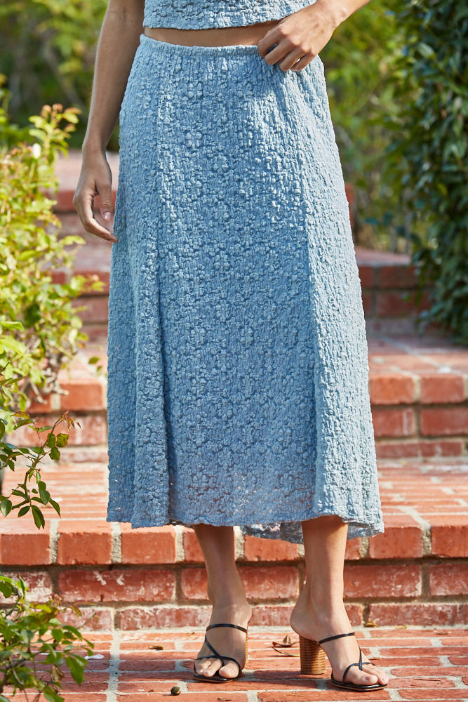 Light Blue Floral Lace Midi Skirt