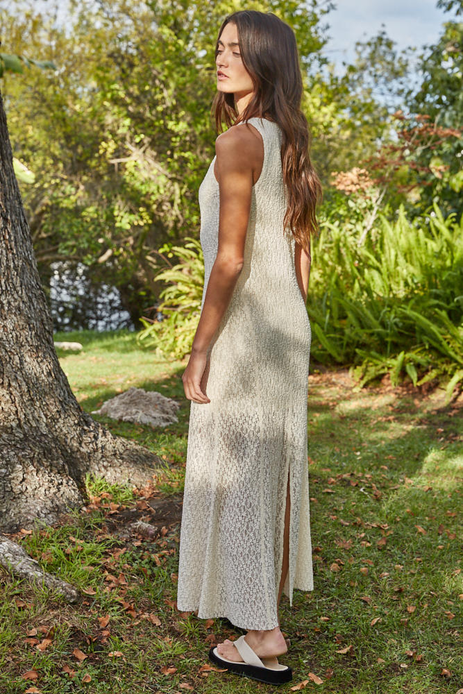 Cream Floral Lace Midi Dress