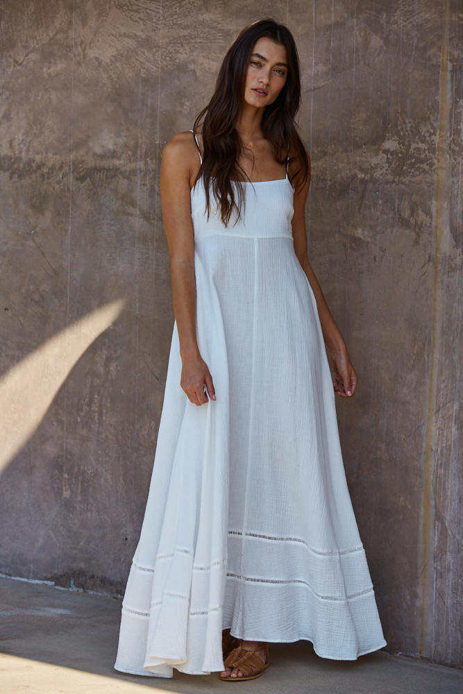 White Cotton Smocked Maxi Dress