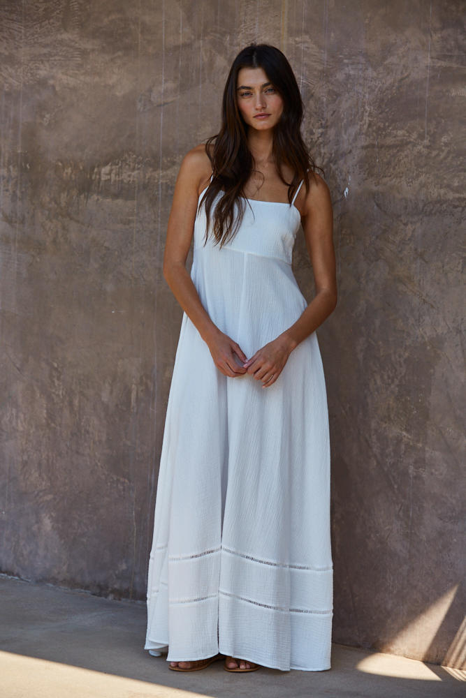 White Cotton Smocked Maxi Dress