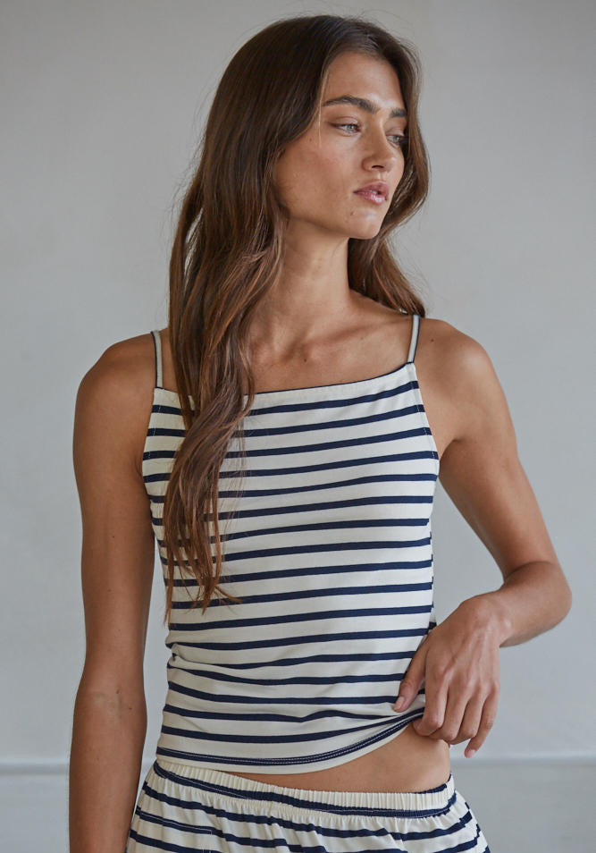 Navy Striped Square Neck Cami Tank