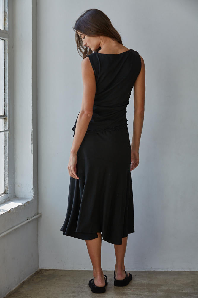 Black Knit Ruched Asymmetric Top