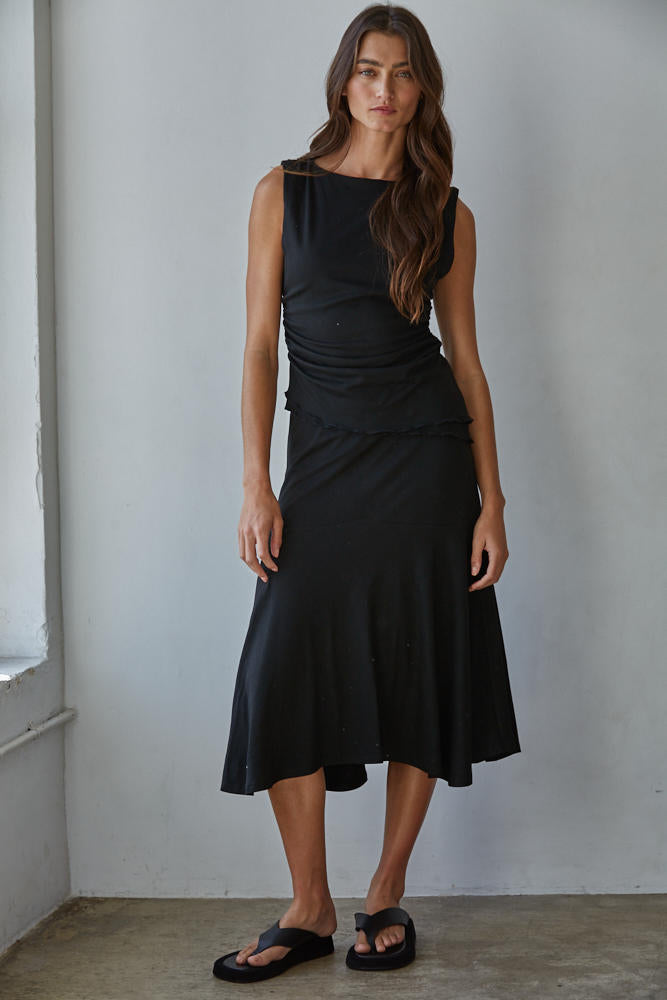 Black Knit Ruched Asymmetric Top