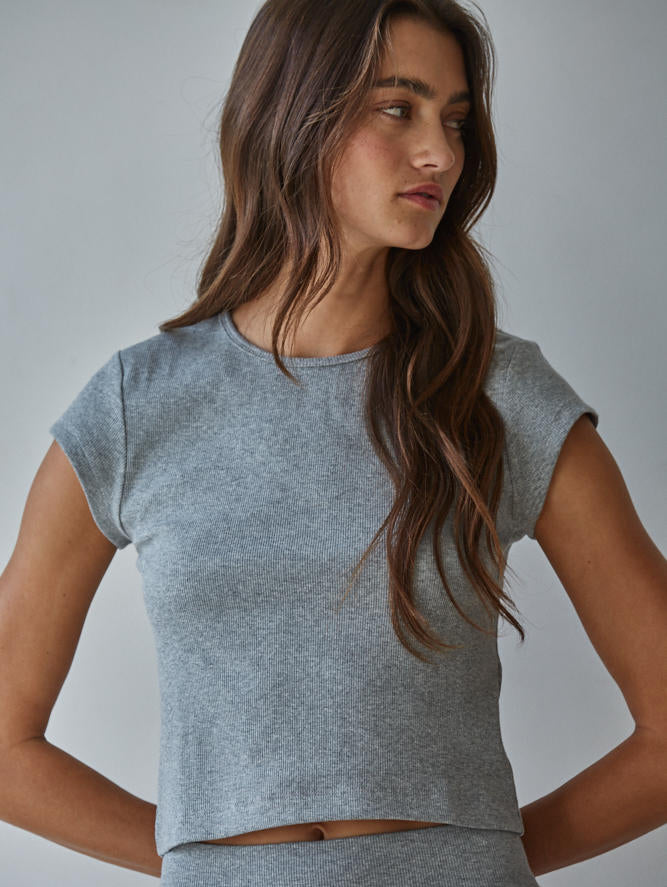 Ribbed Cotton Short Sleeve Top