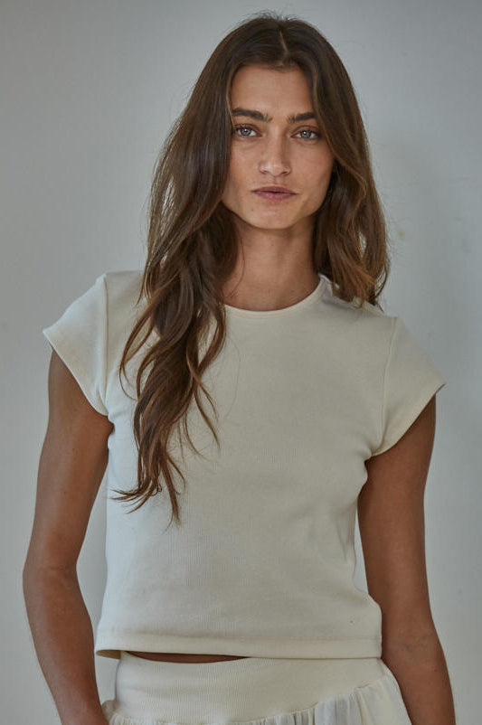 Ribbed Cotton Short Sleeve Top