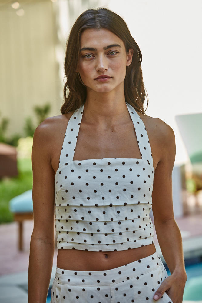 Ivory Brown Polka Dot Halter Top