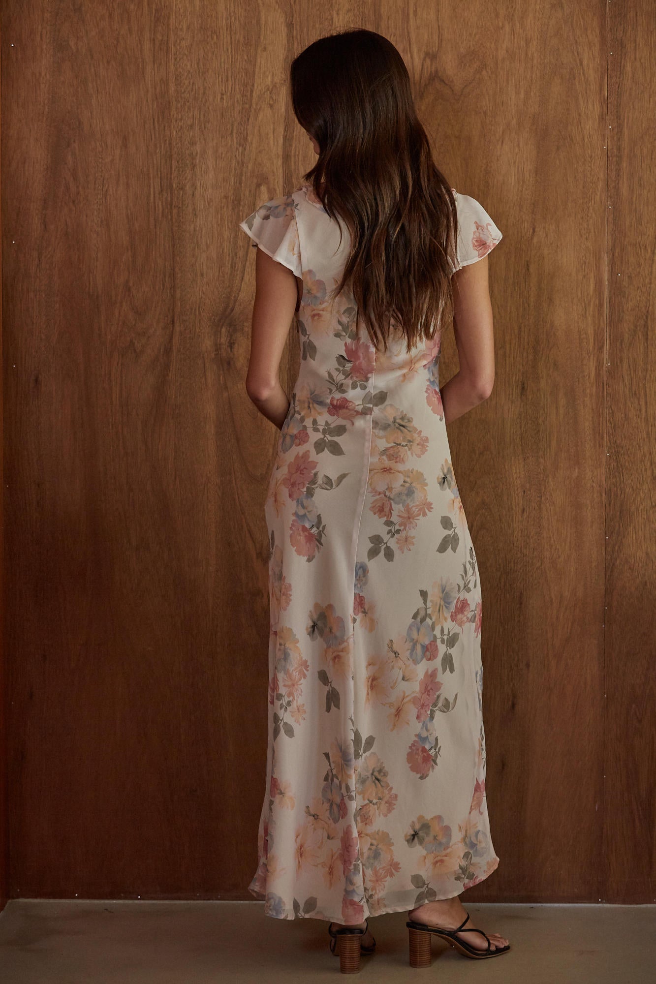 Beige Floral Print Maxi Dress