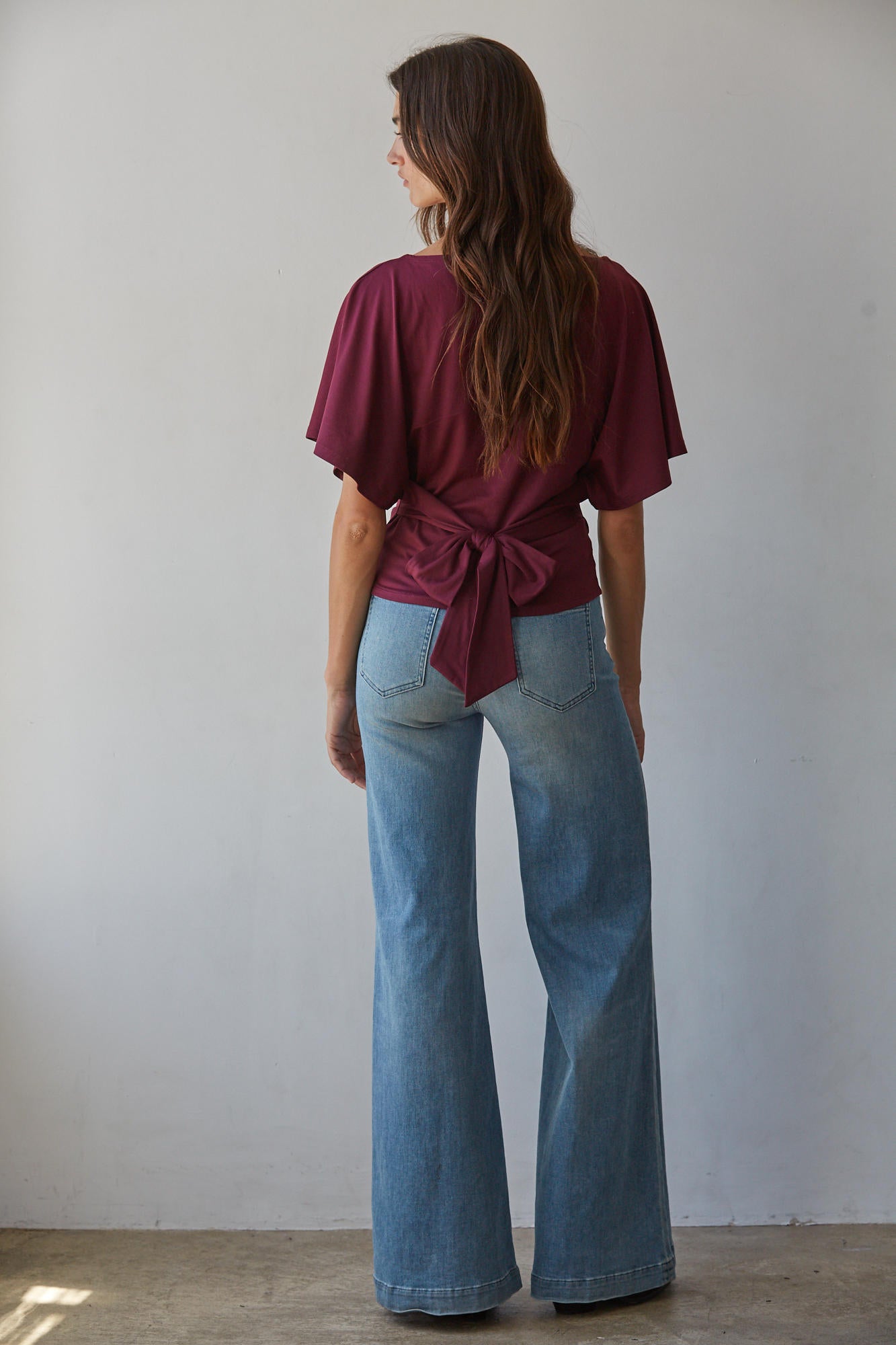 Burgundy Back Tie Batwing Blouse