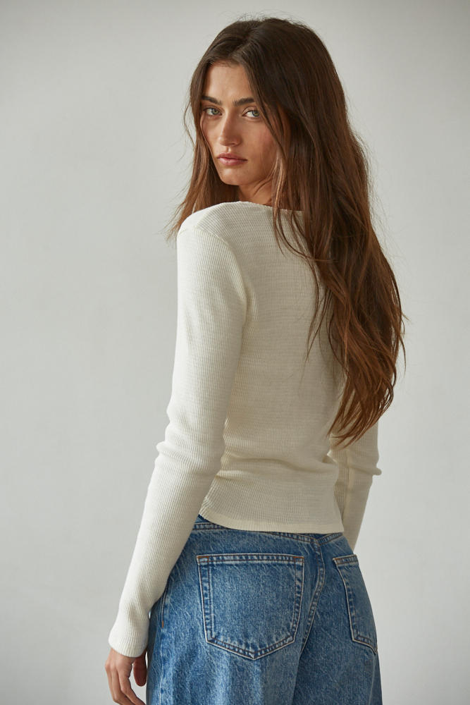 Cream Cotton Thermal Side Ruching Top