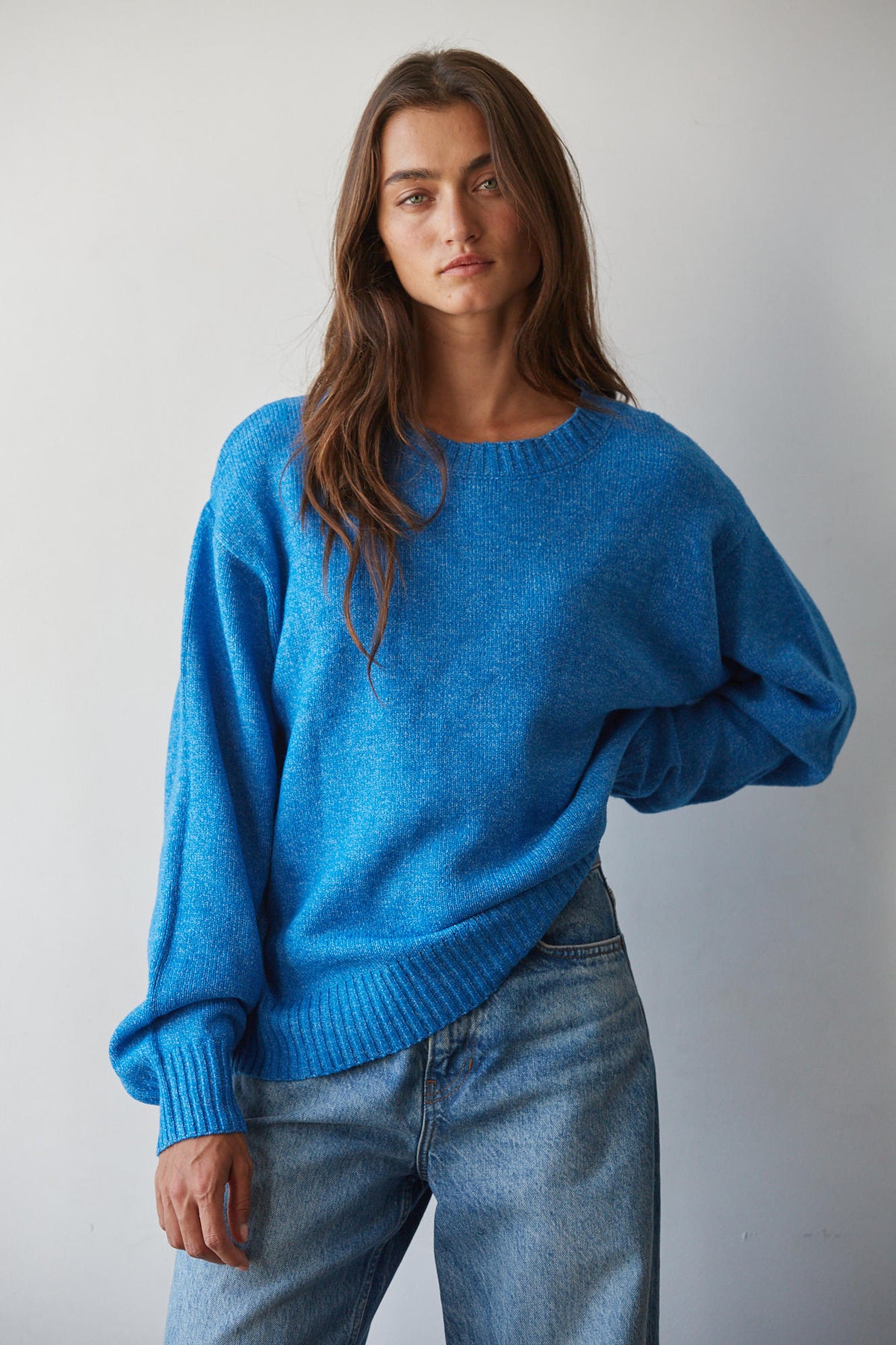 Cobalt Blue Soft Knit Crewneck Sweater